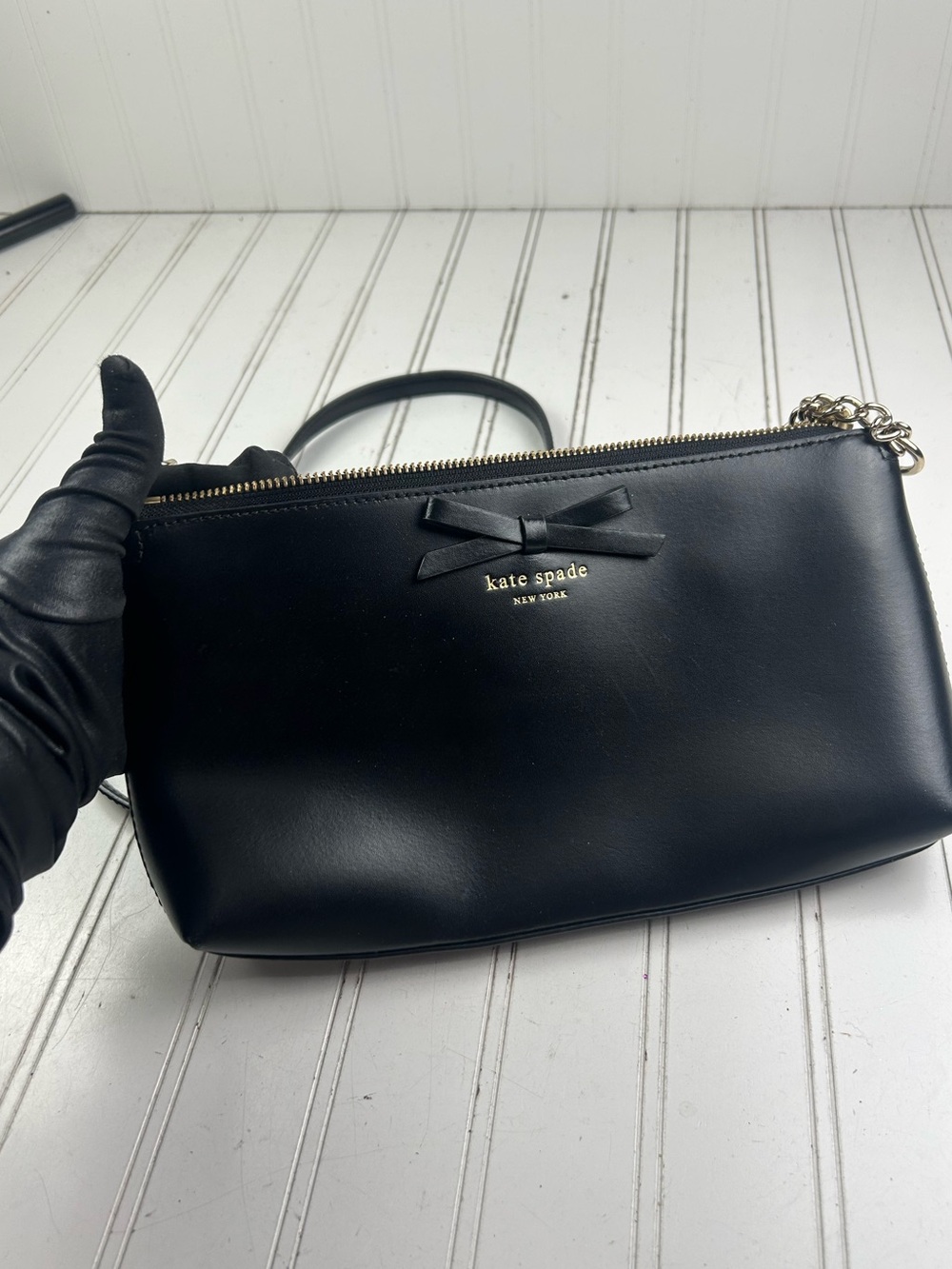 Kate Spade Vintage Y2K Sawyer Street Declan Black Leather Crossbody Bag w Bow - Picture 2 of 11